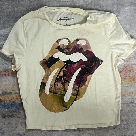 The Rolling Stones Cream Tee with Multicolor Tongue Graphic - Picture 2 of 4